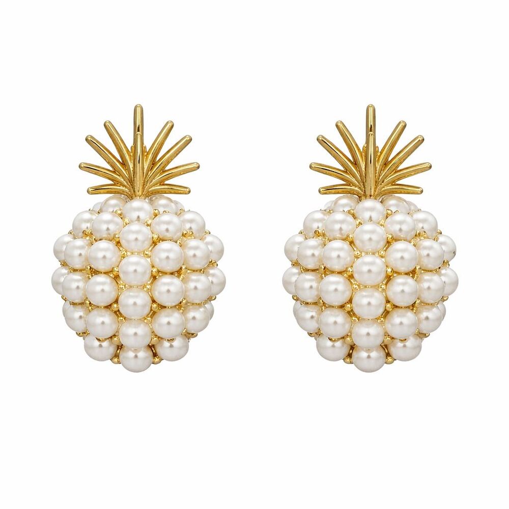 Gold Pineapple Stud Earrings Pearl Beaded Tropical Fruit Statement Earrings Cute
